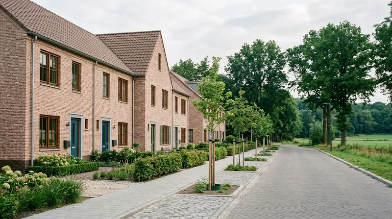 Nieuwe rijtjeshuizen aan de rand van een groen dorp
